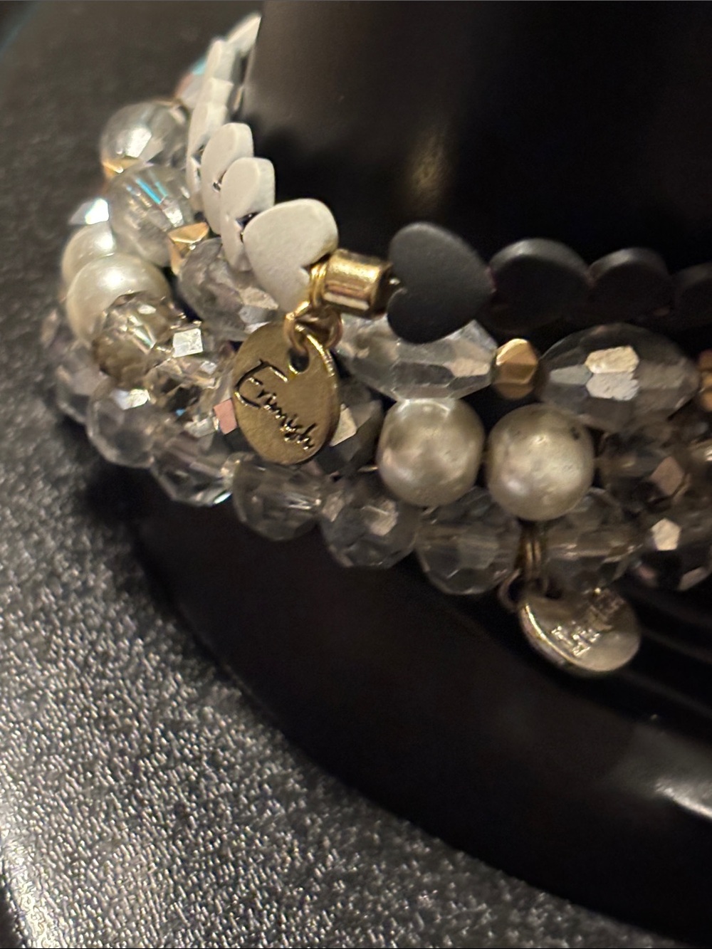 Erimish Black, Clear & White Heart Stack Bracelets Faceted Beads Coquette Photos - Picture 15 of 16
